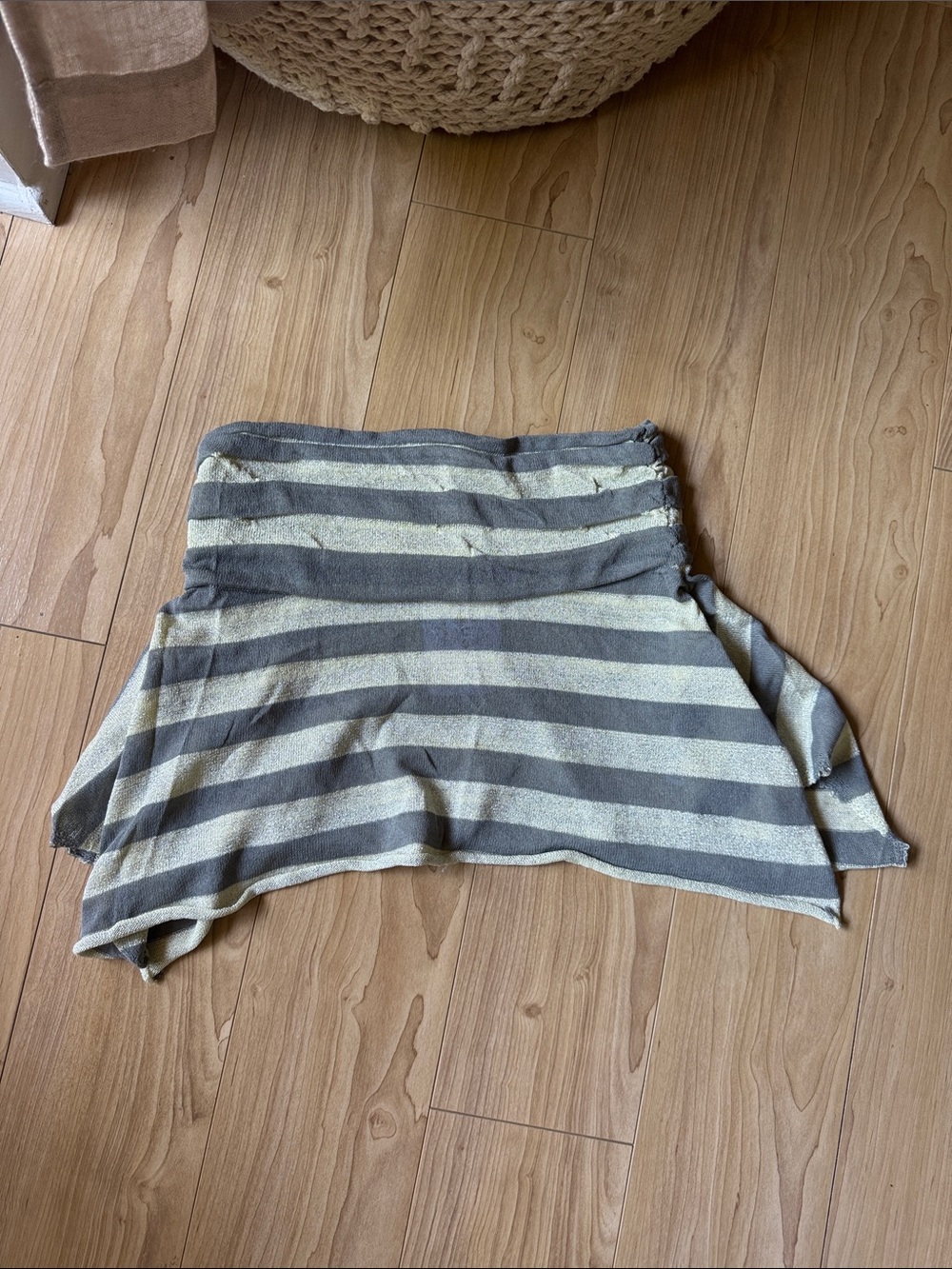 Striped Gray and Cream Fold-Over Mini Skirt
